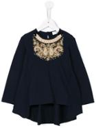 Quis Quis Embellished Bib Blouse, Girl's, Size: 8 Yrs, Blue