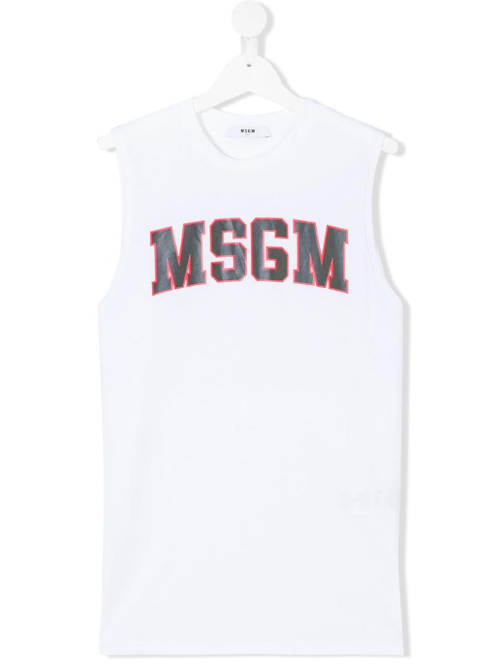 Msgm Kids Logo Print Tank Top - White