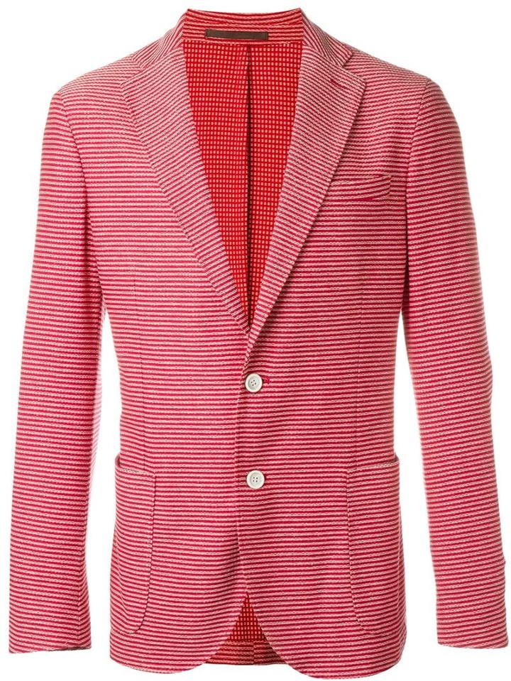 Eleventy Striped Blazer Jacket, Men's, Size: 52, Red, Cotton
