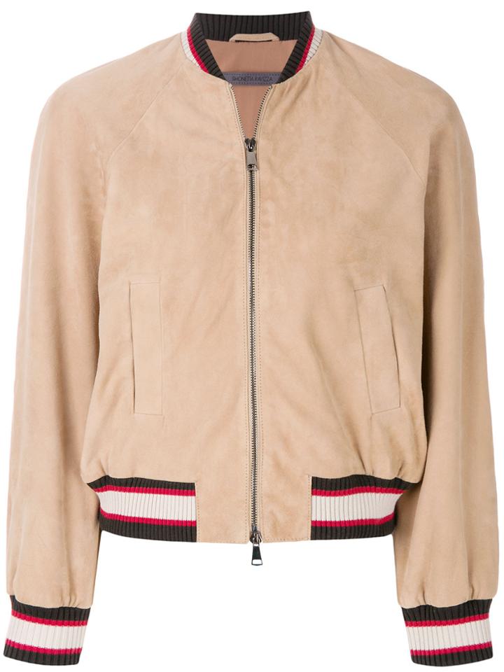 Simonetta Ravizza Contrast Trim Bomber Jacket - Nude & Neutrals