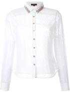 Loveless Semi Sheer Textured Bedazzled Collar Button Down Shirt, Women's, Size: 34, White, Polyester