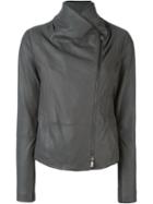 Vince Scuba Asymmetric Fastening Leather Jacket, Women's, Size: M, Grey, Cotton/goat Skin