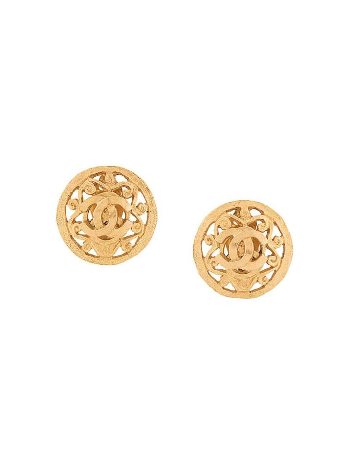 Chanel Pre-owned Cc Logos Button Earrings - Metallic