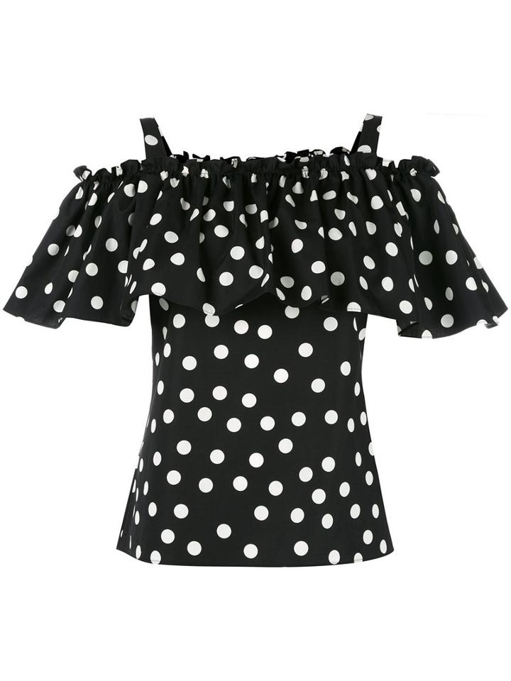 Dolce & Gabbana Polka Dot Cold-shoulder Top, Women's, Size: 40, Black, Cotton