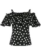 Dolce & Gabbana Polka Dot Cold-shoulder Top, Women's, Size: 40, Black, Cotton