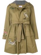 Red Valentino Embroidered Parka Coat - Green