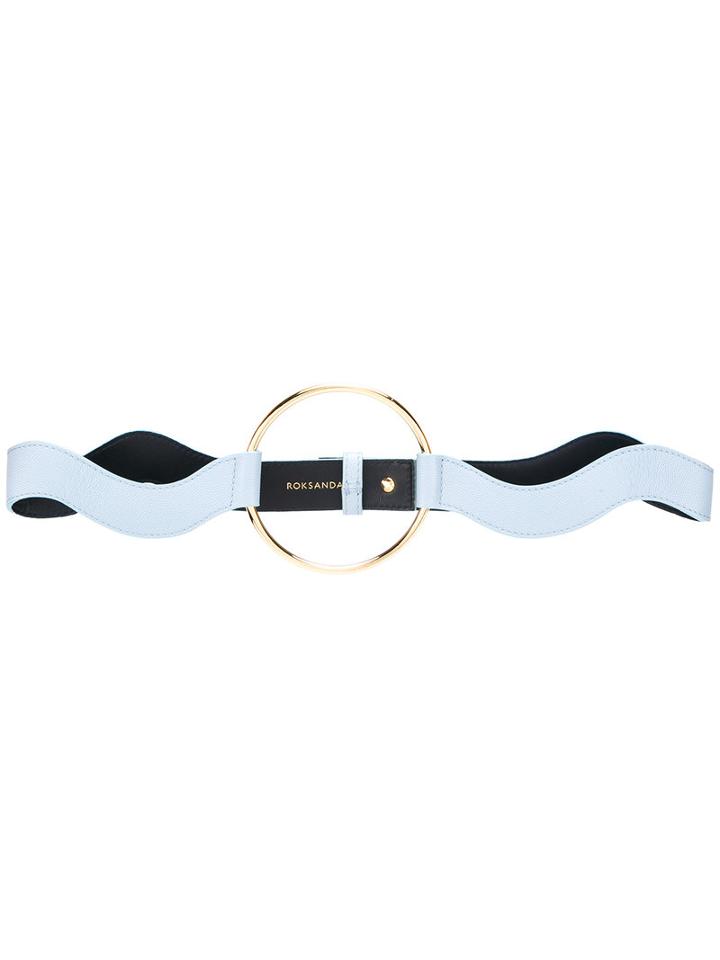 Roksanda Wavy Gold Hoop Detail Belt, Women's, Size: Small, Blue, Leather