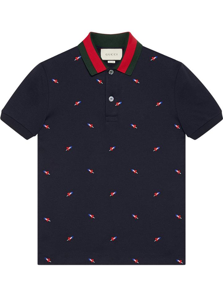 Gucci Cotton Polo With Pierced Hearts - Blue