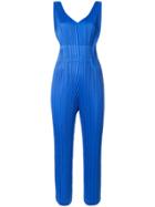 Pleats Please By Issey Miyake Pleated V-neck Jumpsuit - Blue