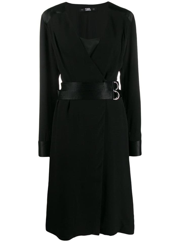 Karl Lagerfeld Pleated Slip Wrap Dress - Black