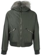 Just Cavalli Fur Collar Bomber Jacket, Men's, Size: 46, Green, Polyamide/viscose/acetate/cotton