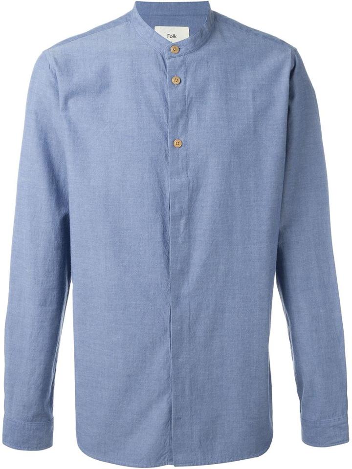 Folk 'grandpa' Textured Mandarin Collar Button Down Shirt