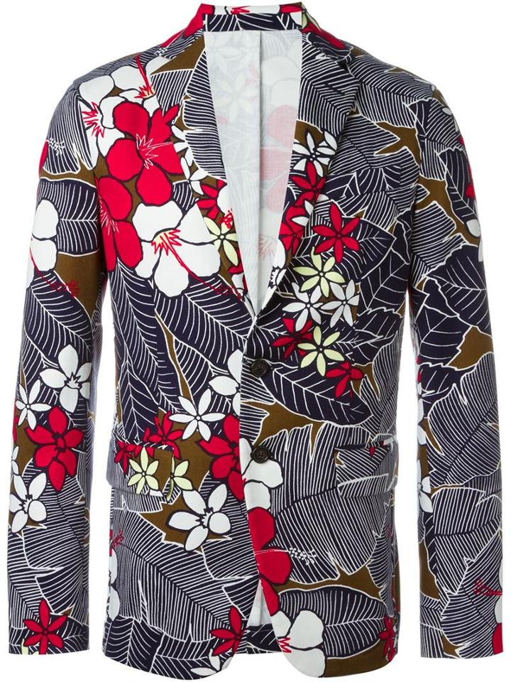 Dsquared2 Flower Print Jacket, Men's, Size: 50, Blue, Cotton/polyester/spandex/elastane/viscose