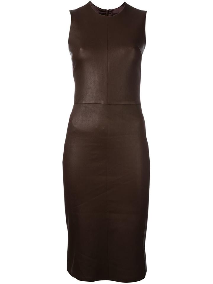 Stouls 'eva Plonge' Dress, Women's, Size: Large, Brown, Lamb Skin/cotton/lyocell/spandex/elastane