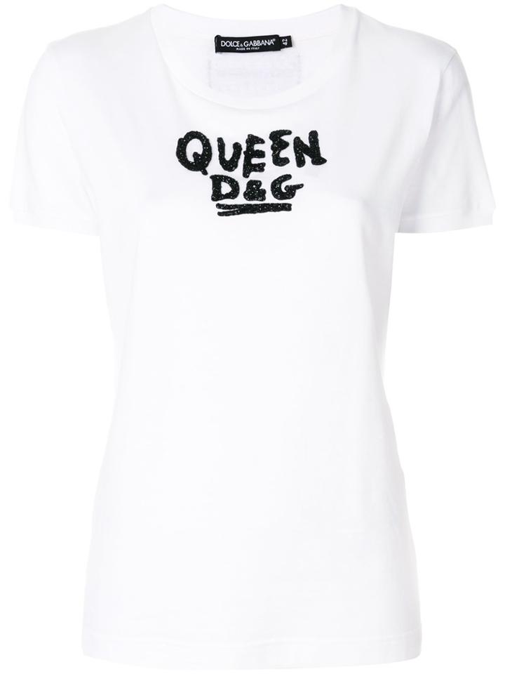 Dolce & Gabbana Sequin Slogan T-shirt - White