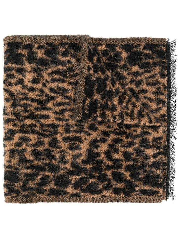 Saint Laurent Fringed Leopard Print Scarf - Neutrals