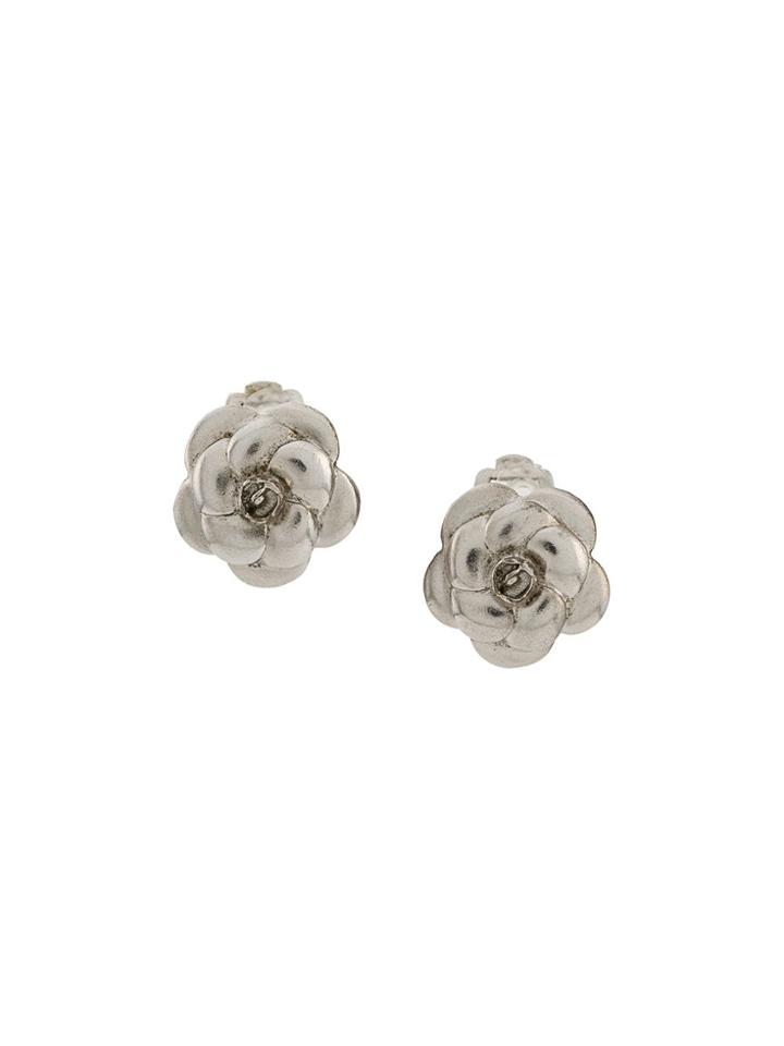Chanel Vintage Camelia Clip Earrings - Silver
