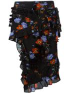 No21 Floral Print Ruffled Pompom Applique Detail Pencil Skirt