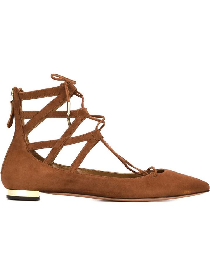 Aquazzura Belgravia Ballerinas, Women's, Size: 36.5, Brown, Suede/leather