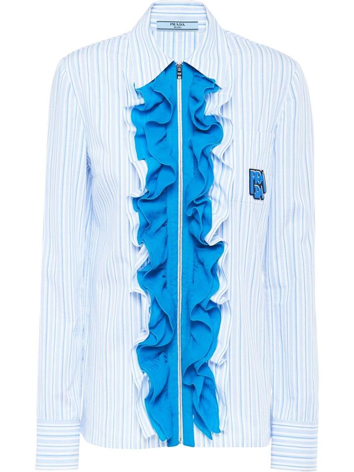 Prada Chiffon Ruffle Blouse - Blue