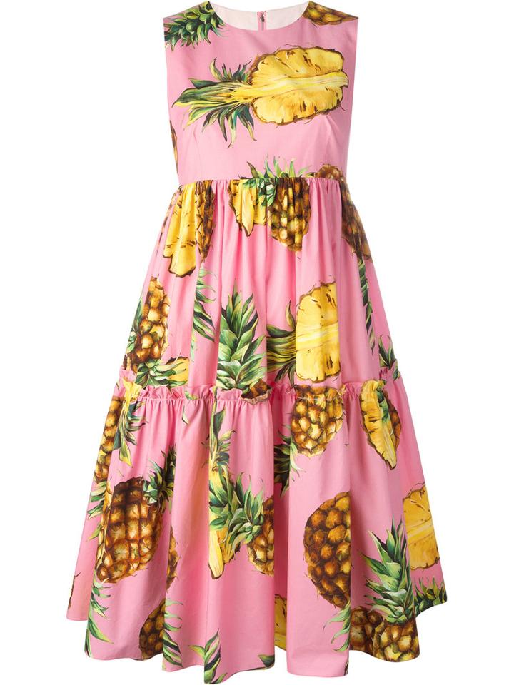 Dolce & Gabbana Pineapple Print Dress, Women's, Size: 40, Pink/purple, Cotton