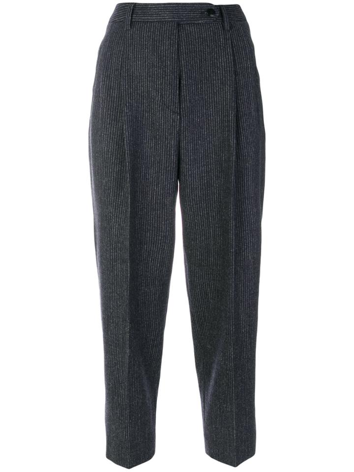 Brag-wette Cropped Striped Trousers - Grey