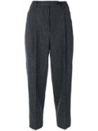 Brag-wette Cropped Striped Trousers - Grey