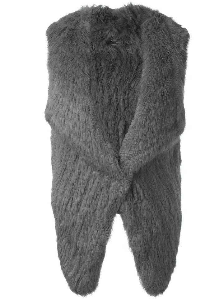 Yves Salomon Sleeveless Open-front Fur Jacket, Women's, Size: 38, Grey, Rabbit Fur