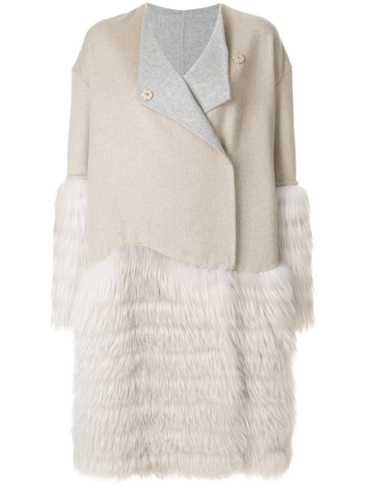 Liska Kristina Fur Panelled Coat - Brown