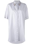 Mm6 Maison Margiela - Embellished Collar Shirt Dress - Women - Cotton - 38, Women's, Blue, Cotton