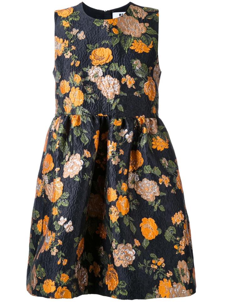 Msgm Floral Print Jacquard Dress - Black