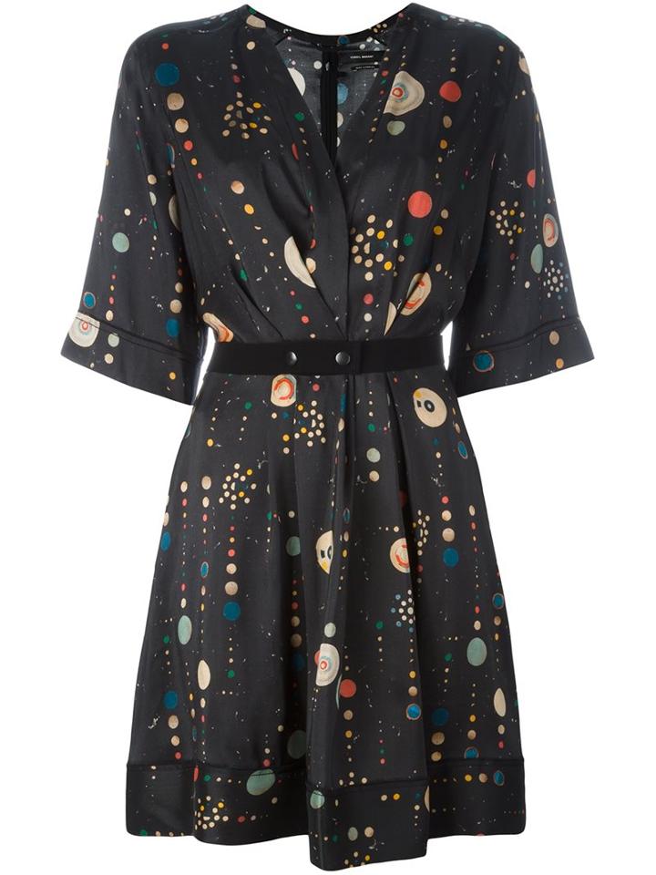 Isabel Marant 'odena' Cosmic Print Dress, Women's, Size: 38, Black, Silk/cotton/polyester