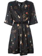 Isabel Marant 'odena' Cosmic Print Dress, Women's, Size: 38, Black, Silk/cotton/polyester