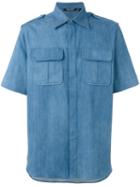 Neil Barrett Short Sleeve Denim Shirt, Men's, Size: 41, Blue, Cotton/polyester/silk