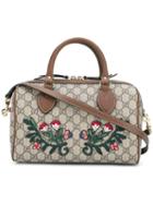 Gucci Medium Gg Supreme Boston Embroidered Floral Bag, Women's, Nude/neutrals, Cotton/polyurethane/leather