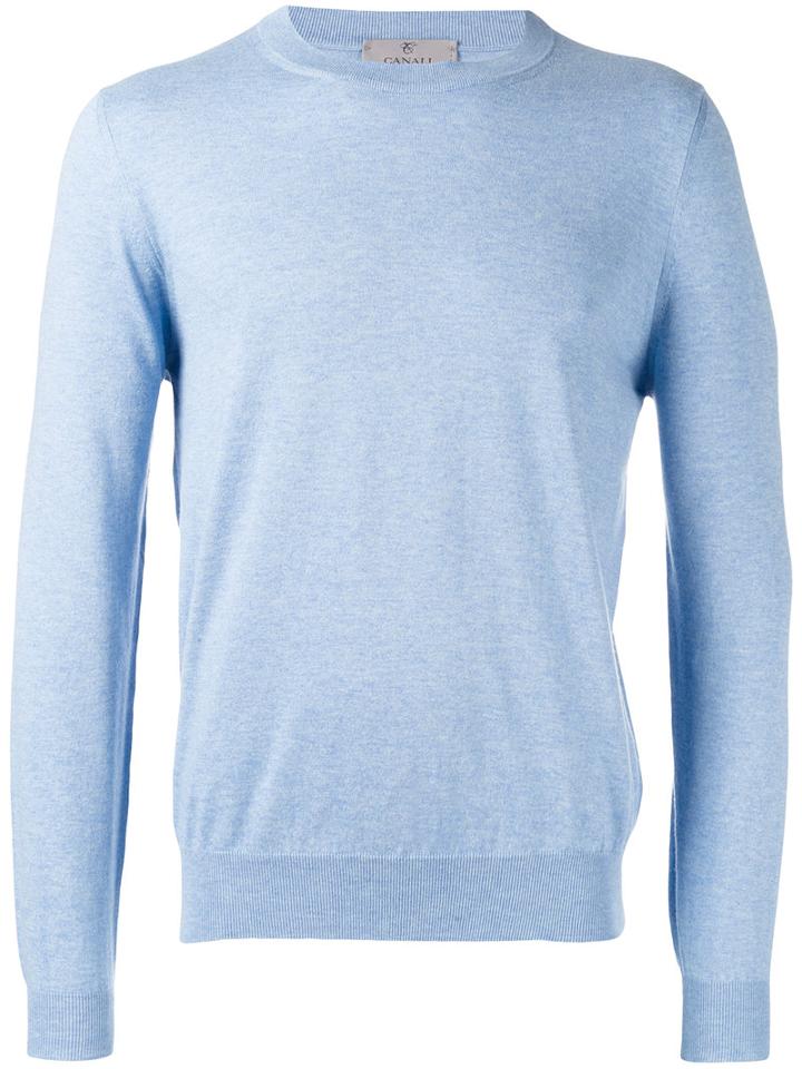 Canali Plain Sweatshirt, Men's, Size: 54, Blue, Silk/cotton