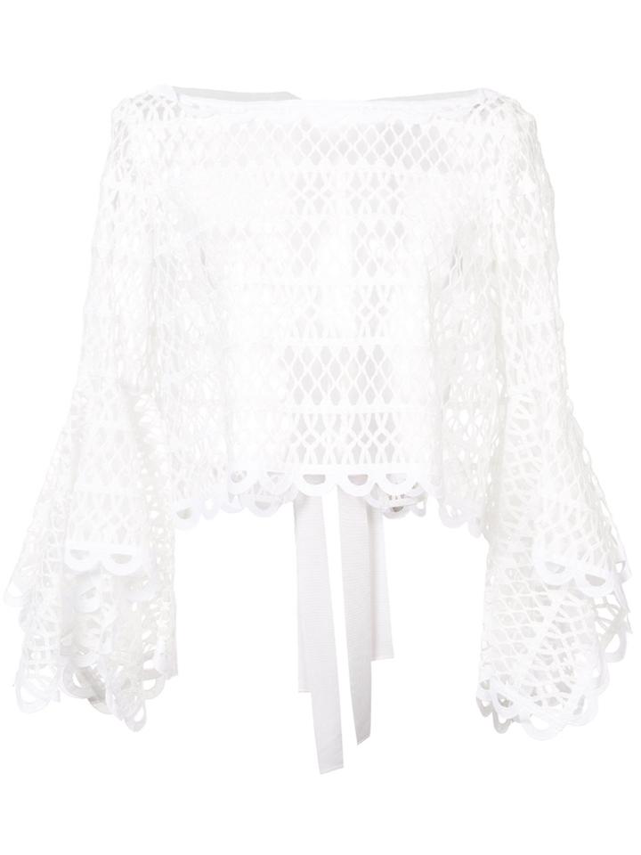 Oscar De La Renta Perforated Bell Sleeve Blouse - White