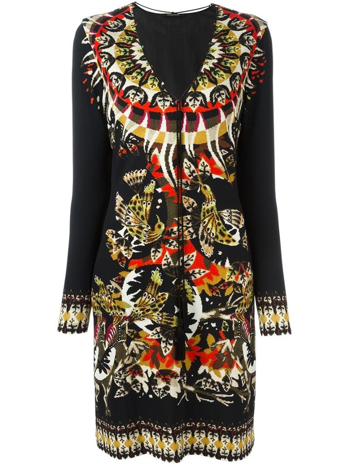 Roberto Cavalli Ethnic Motif Dress, Women's, Size: 38, Black, Viscose/spandex/elastane