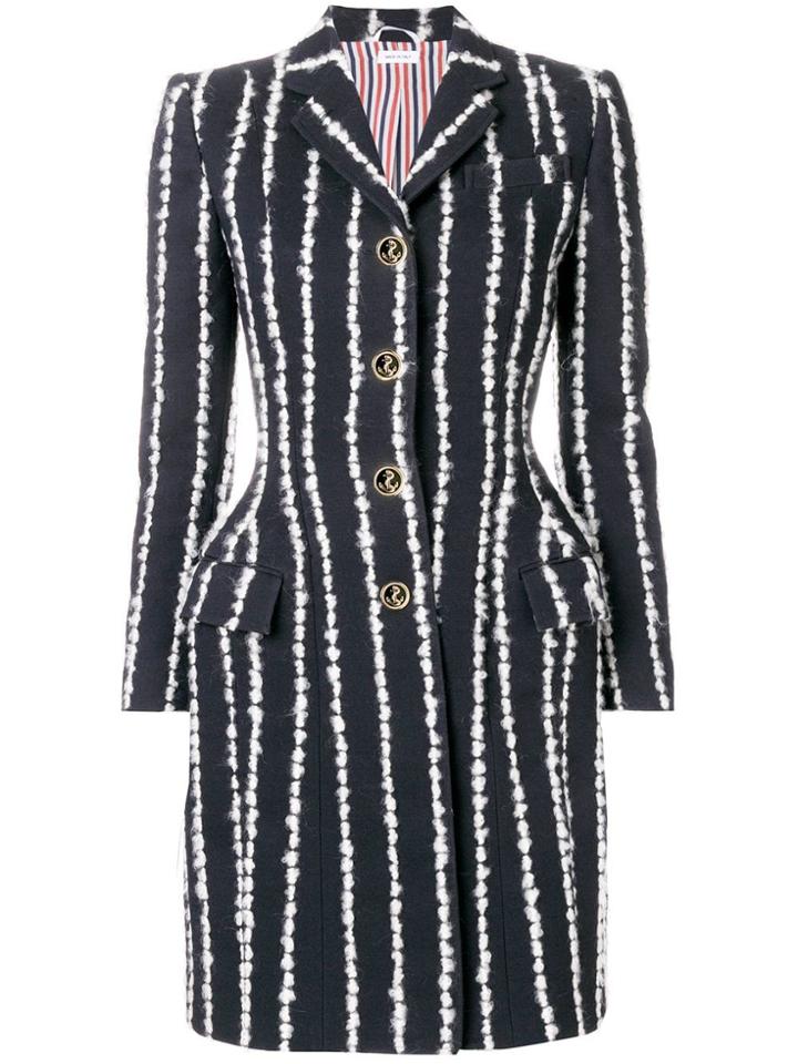 Thom Browne Banker Stripe Chunky Yarn Overcoat - Blue
