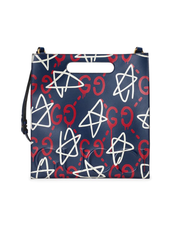 Gucci Guccighost Leather Tote - Blue