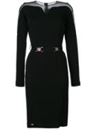 Philipp Plein - Mesh Insert Belted Mini Dress - Women - Polyamide/spandex/elastane/viscose - Xl, Black, Polyamide/spandex/elastane/viscose