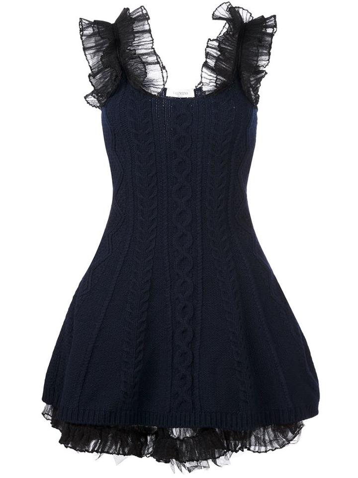 Valentino Cable Knit Mini Dress, Women's, Size: Small, Blue, Polyamide/cashmere/virgin Wool