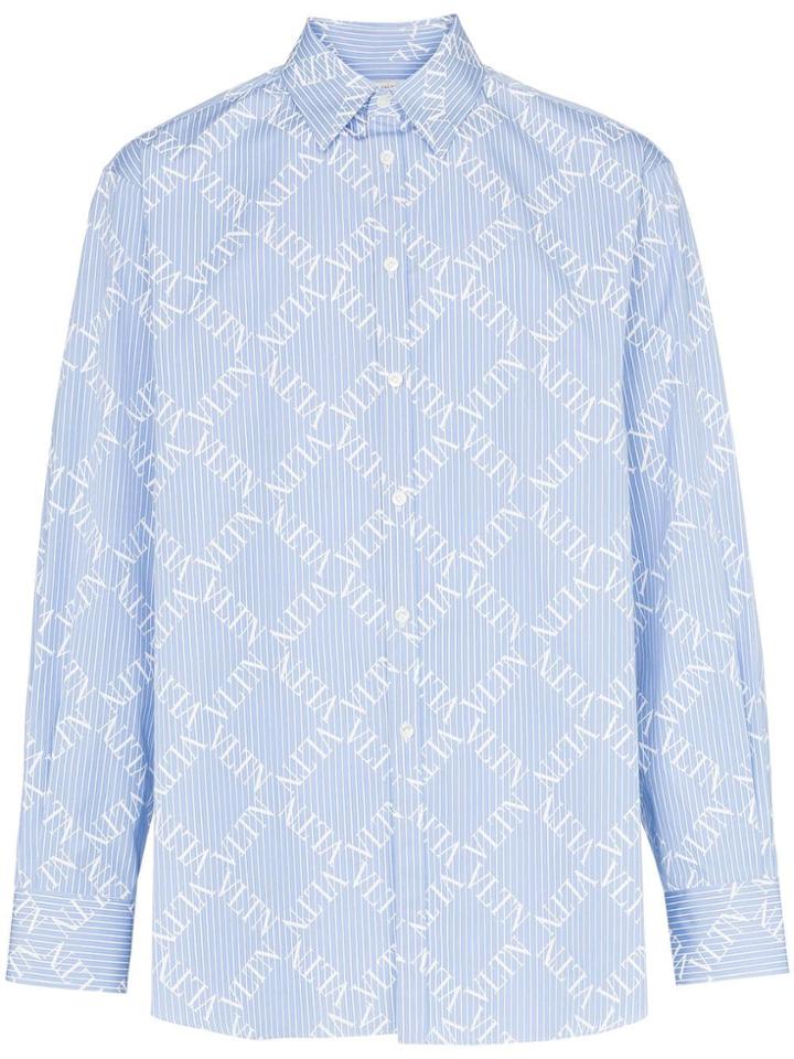Valentino Logo Grid Print Cotton Shirt - Blue