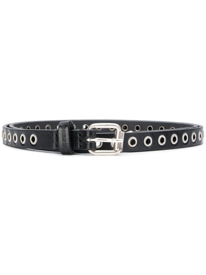 Diesel Buckle Embellished Narrow Belt - Black