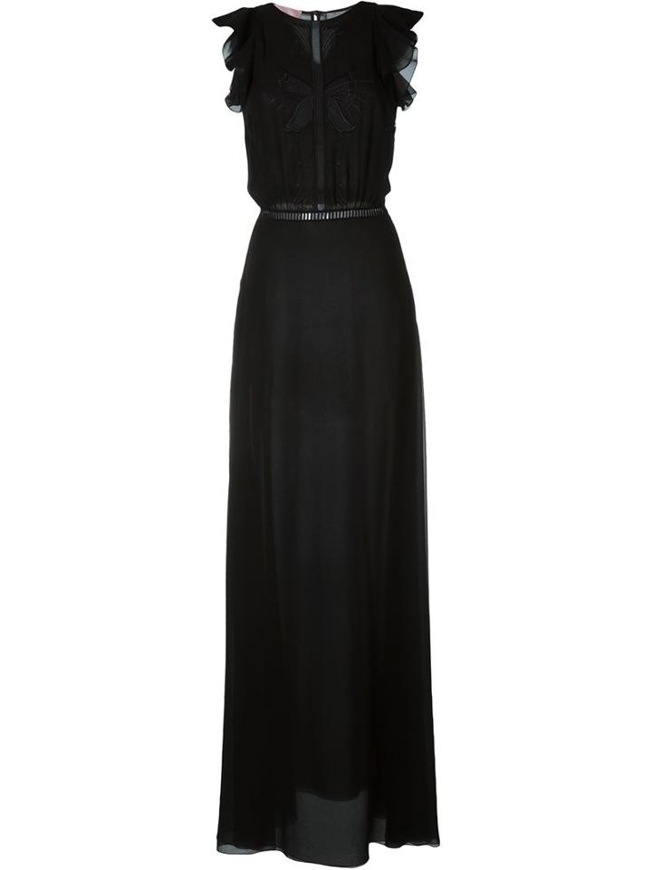 Giamba Ruffle Sleeves Gown, Women's, Size: 42, Black, Silk/polyester/polyamide/spandex/elastane