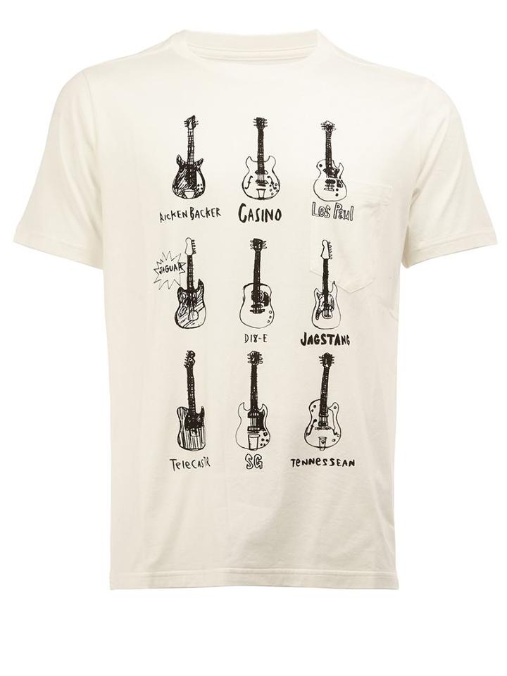 The Soloist Guitar Print T-shirt, Men's, Size: 48, White, Cotton
