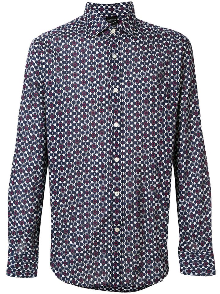 Bagutta Patterned Slim-fit Shirt - Blue