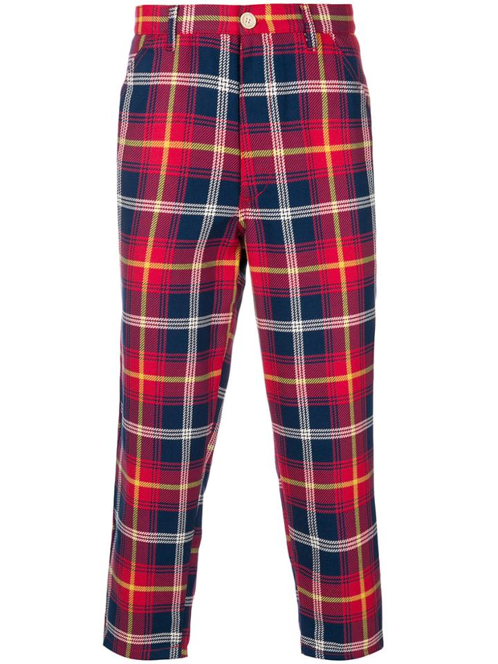 Comme Des Garçons Shirt Boys Cropped Checked Trousers - Red