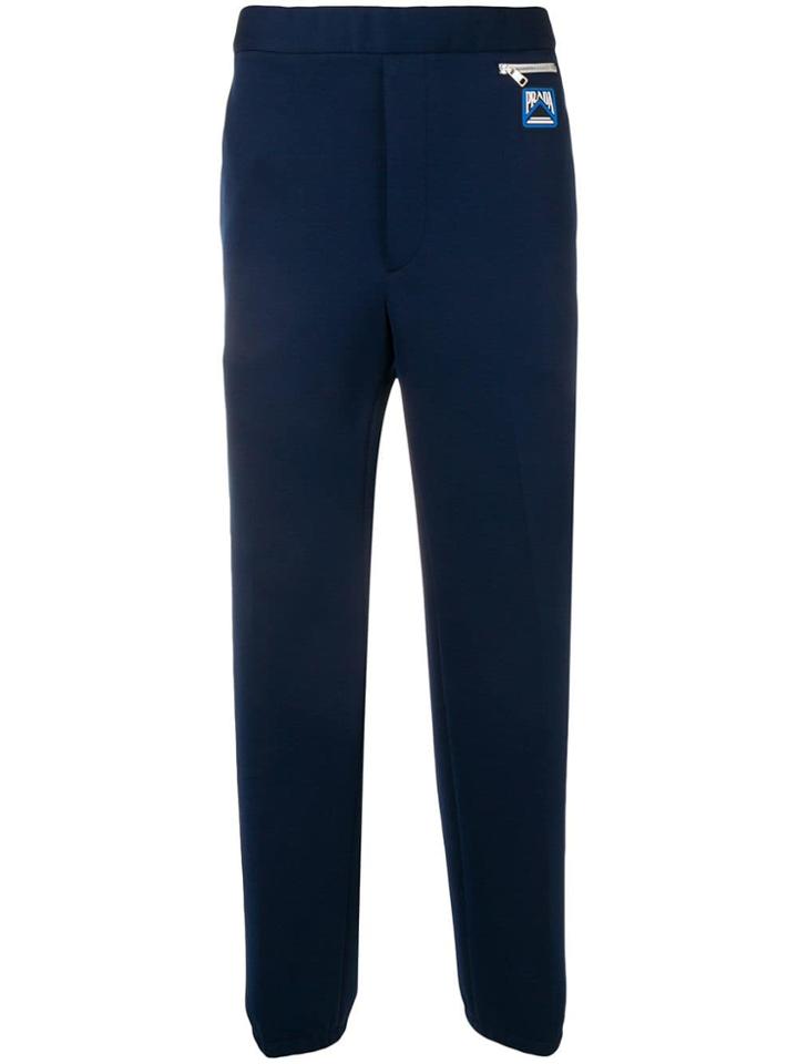 Prada Logo Patch Tapered Trousers - Blue