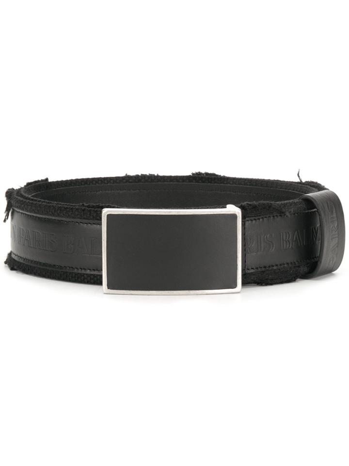 Balmain Embossed Logo Crest Belt - Black